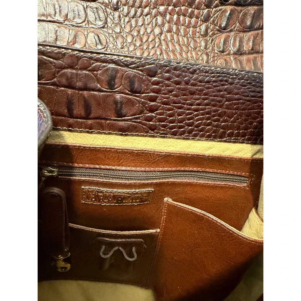 Brahmin Brown Croc Embossed Leather Shoulder Crossbody Front Flap Bag Vintage